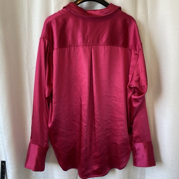 Women's Good American Washed Satin Weekend Shirt L / XL Love Potion Pink - Picture 10 of 14